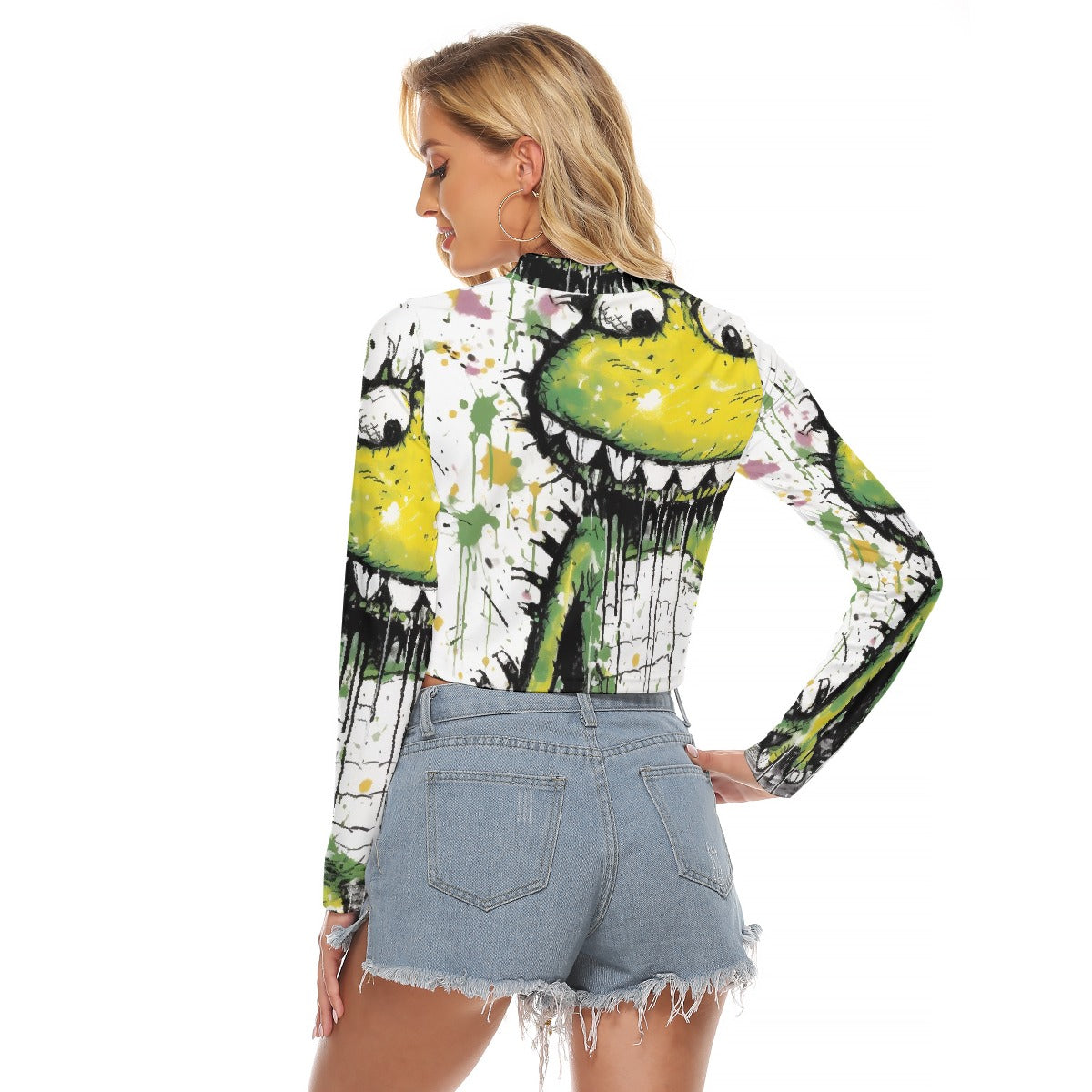 All-Over Print Women's Hollow Chest Keyhole Tight Crop Top