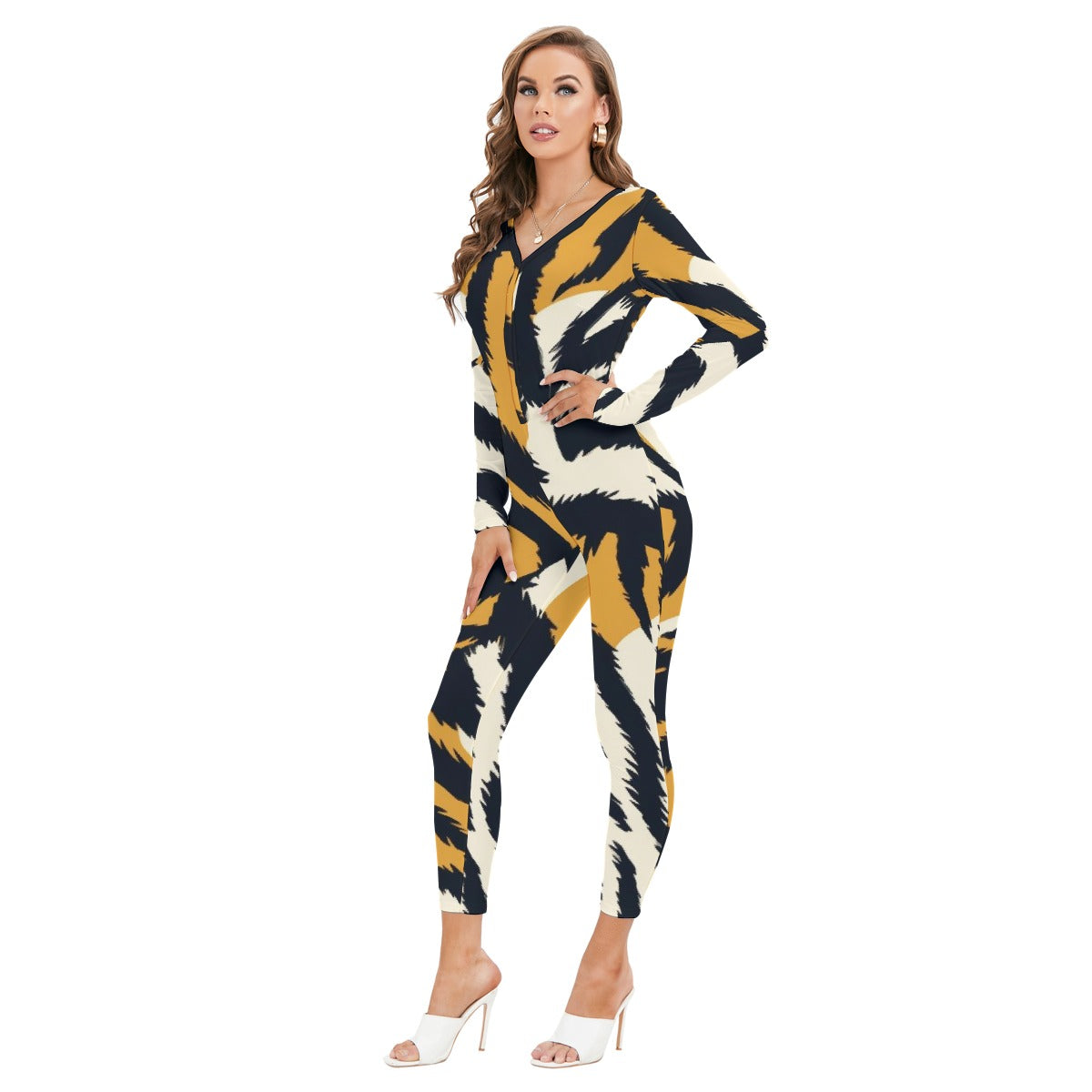 All-Over Print Women's Plunging Neck Jumpsuit