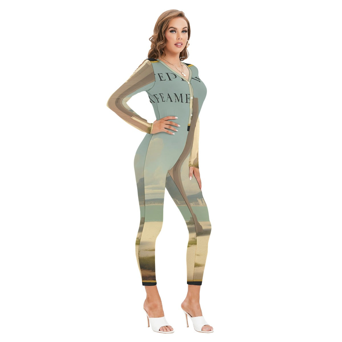 All-Over Print Women's Plunging Neck Jumpsuit