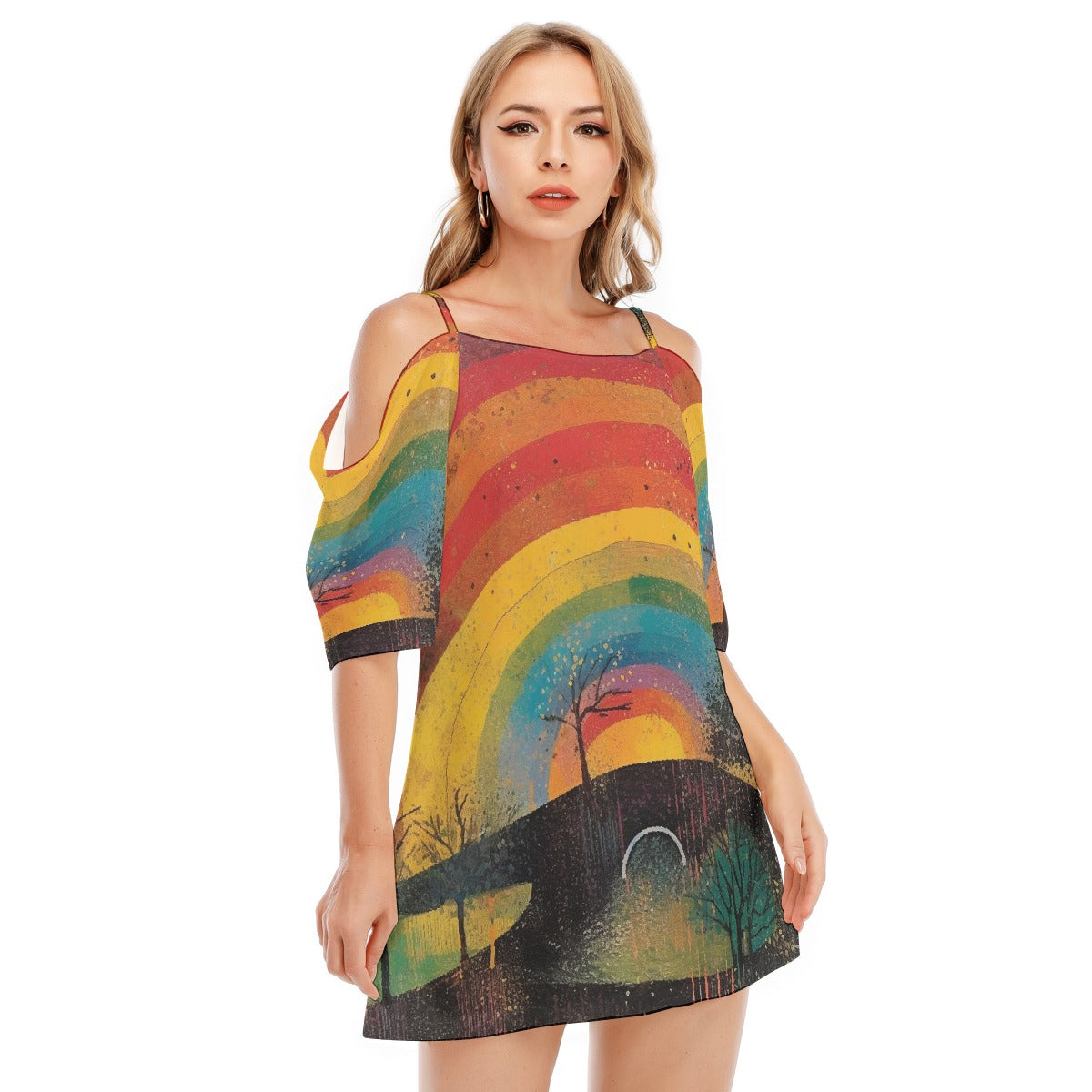 All-Over Print Women's Off-shoulder Cami Dress