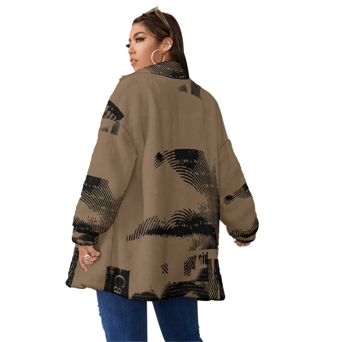 All-Over Print Unisex Borg Fleece Stand-up Collar Coat With Zipper Closure(Plus Size)