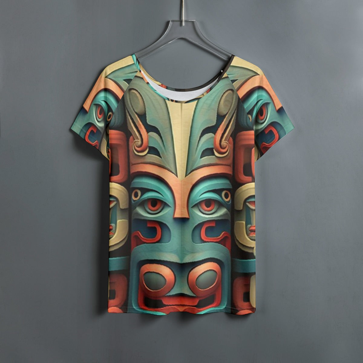 All-Over Print Women's Round Neck T-shirt With Raglan Sleeve