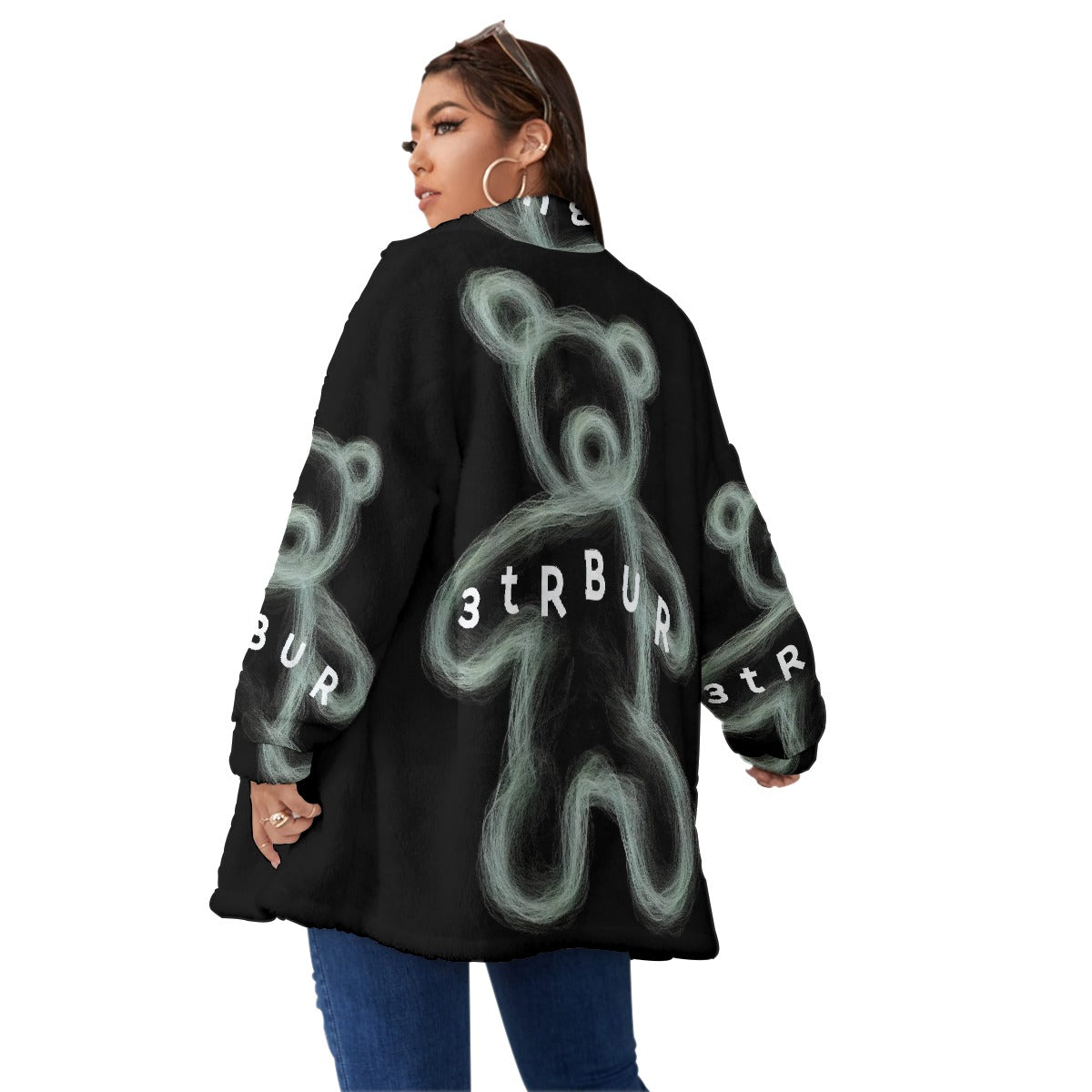 All-Over Print Unisex Borg Fleece Stand-up Collar Coat With Zipper Closure(Plus Size)