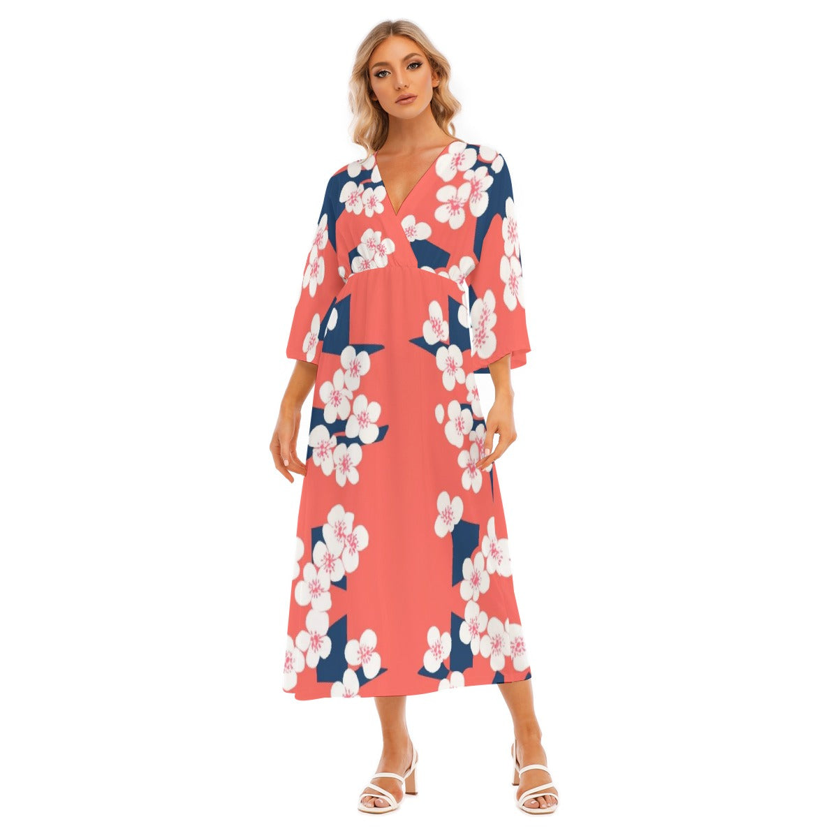 All-Over Print Women's Mid-Sleeve Long Dress