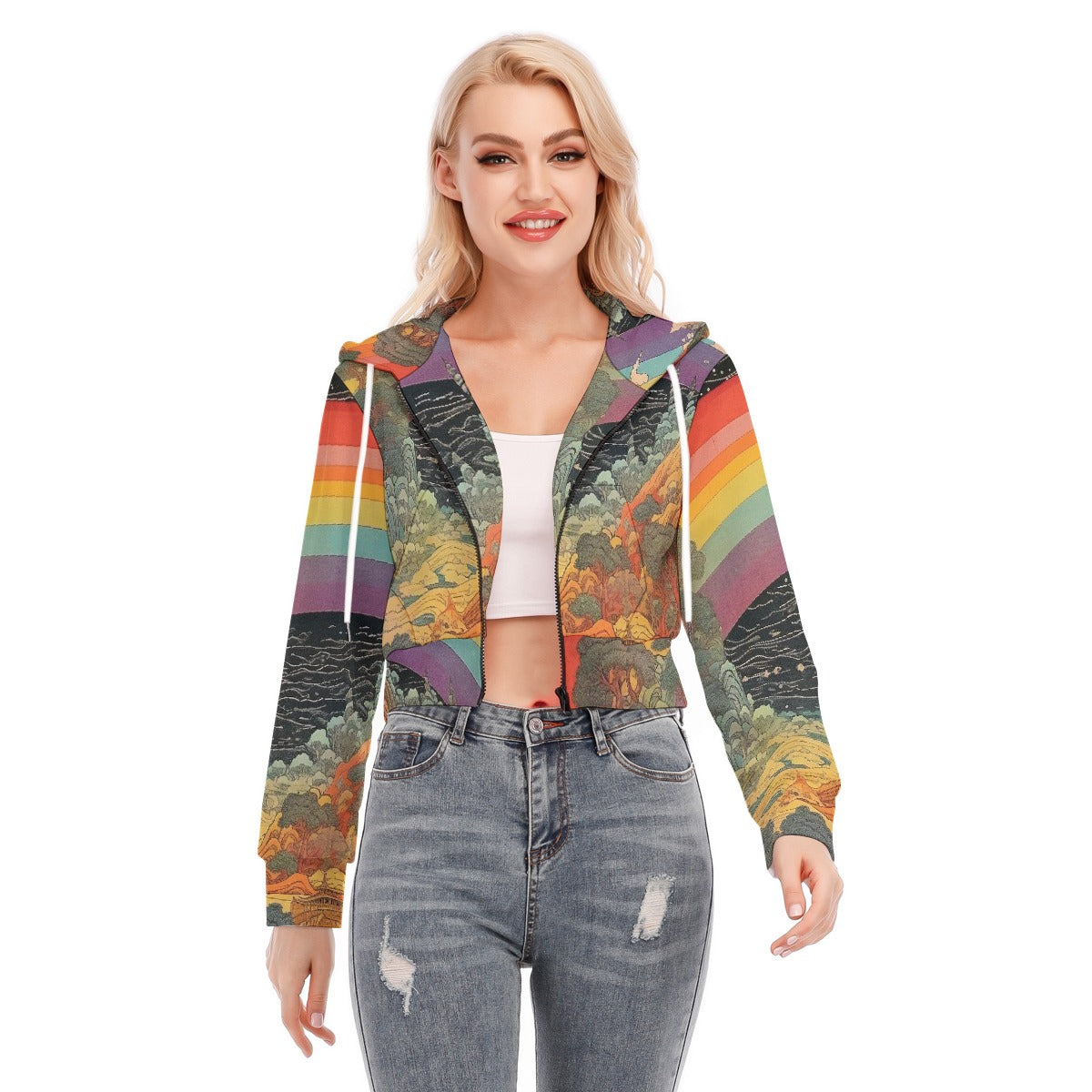 All-Over Print Women's Crop Top Hoodie With Zipper Closure