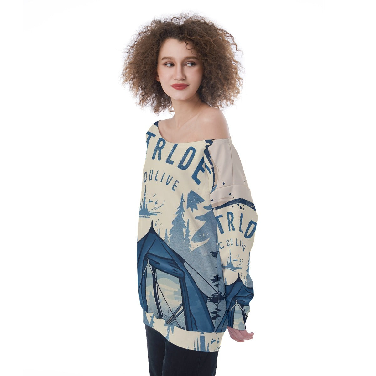 All-Over Print Oversized Women's Off-Shoulder Sweatshirt