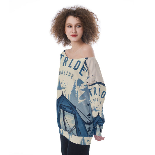 All-Over Print Oversized Women's Off-Shoulder Sweatshirt