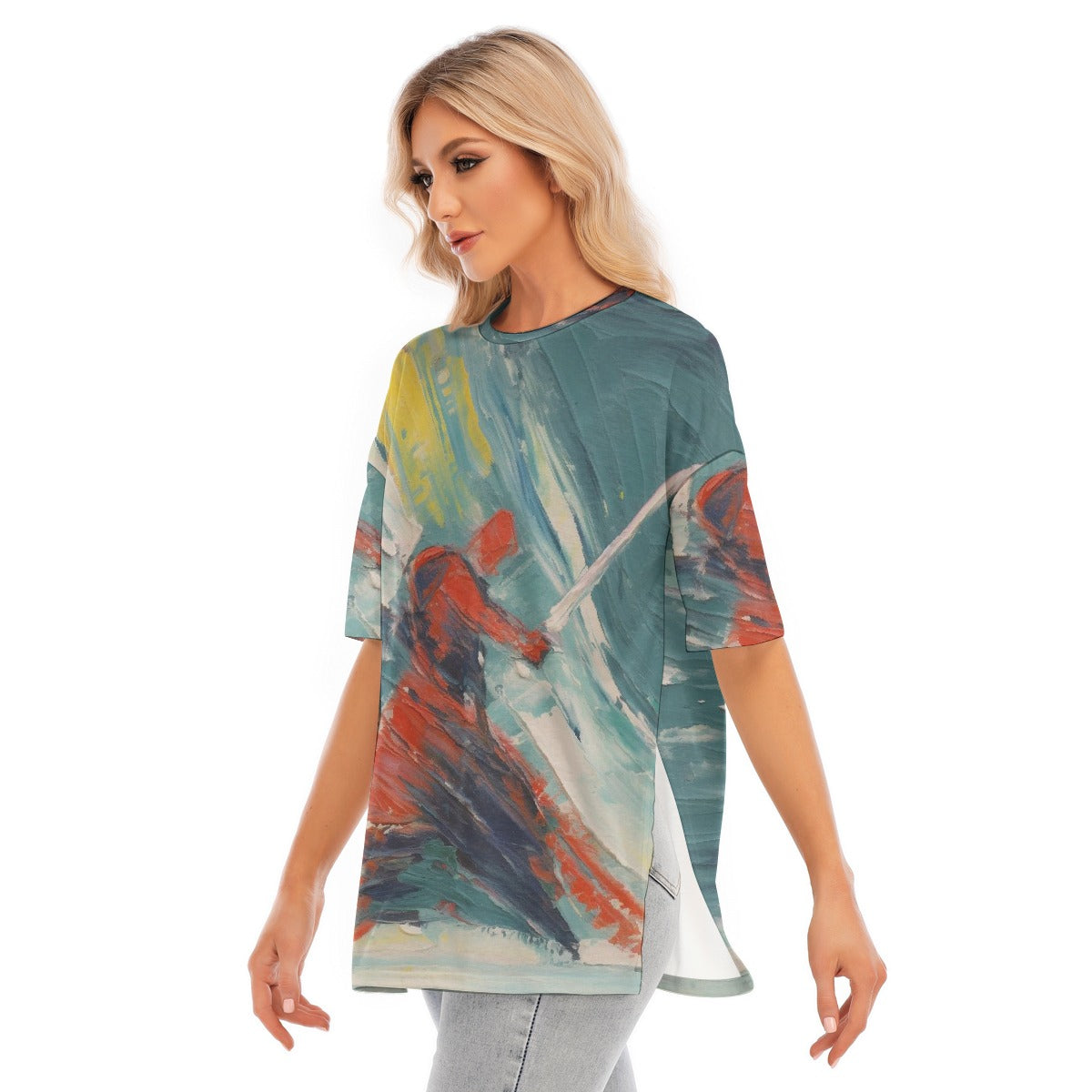 All-Over Print Women's Short Sleeves T-shirt With Hem Split