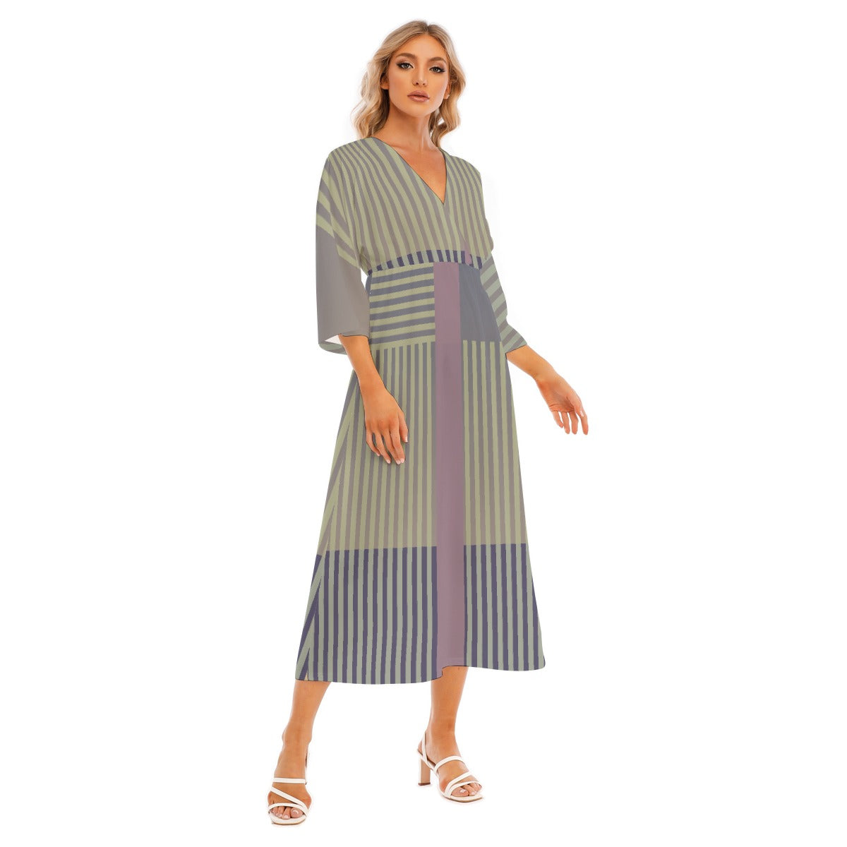 All-Over Print Women's Mid-Sleeve Long Dress