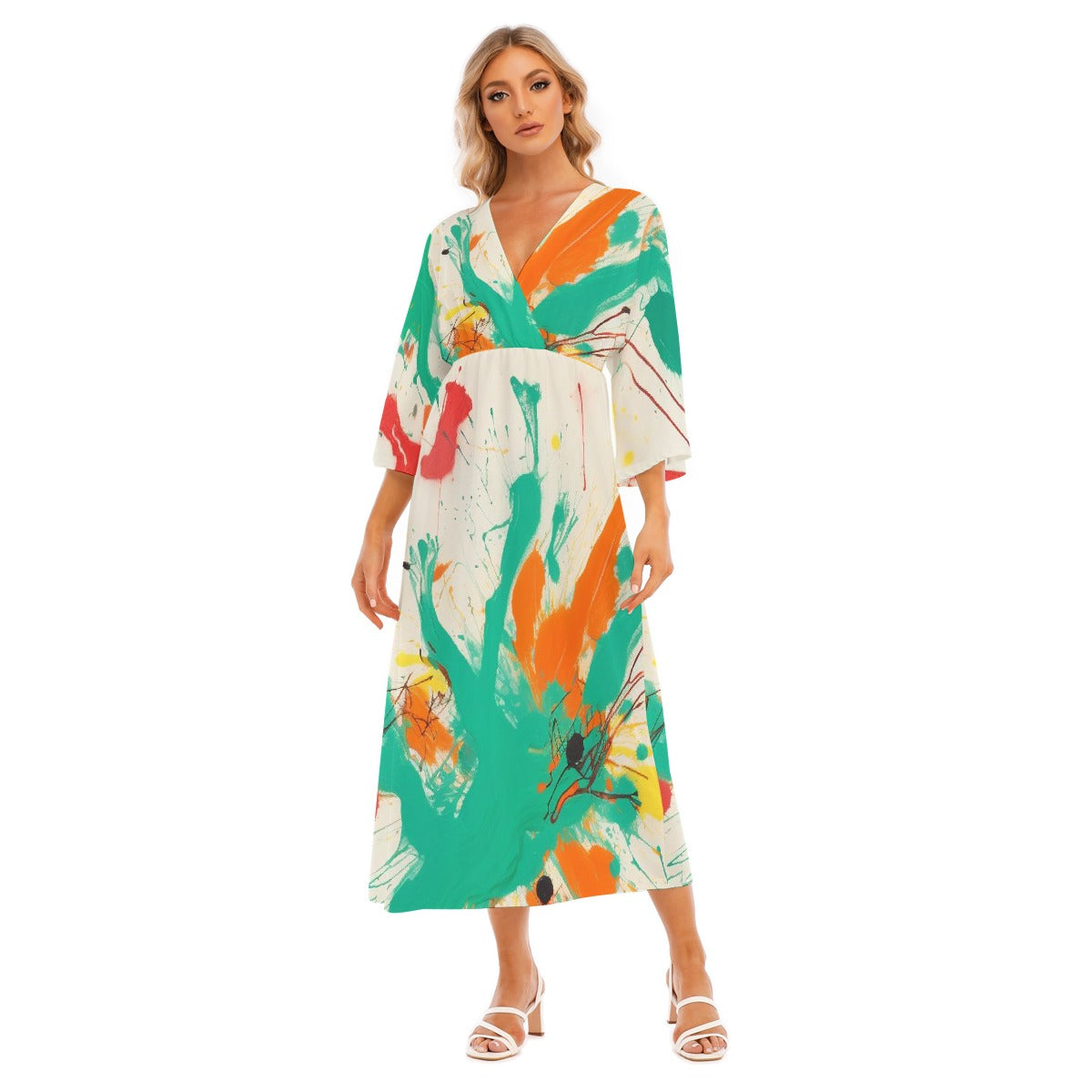 All-Over Print Women's Mid-Sleeve Long Dress
