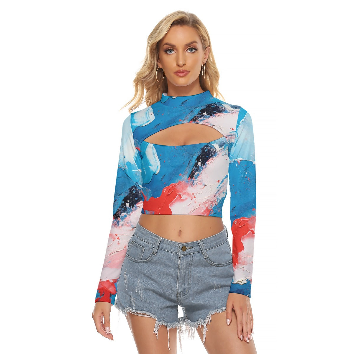 All-Over Print Women's Hollow Chest Keyhole Tight Crop Top