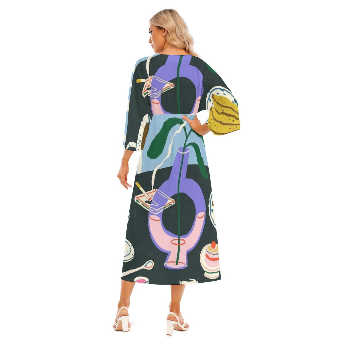 All-Over Print Women's Mid-Sleeve Long Dress