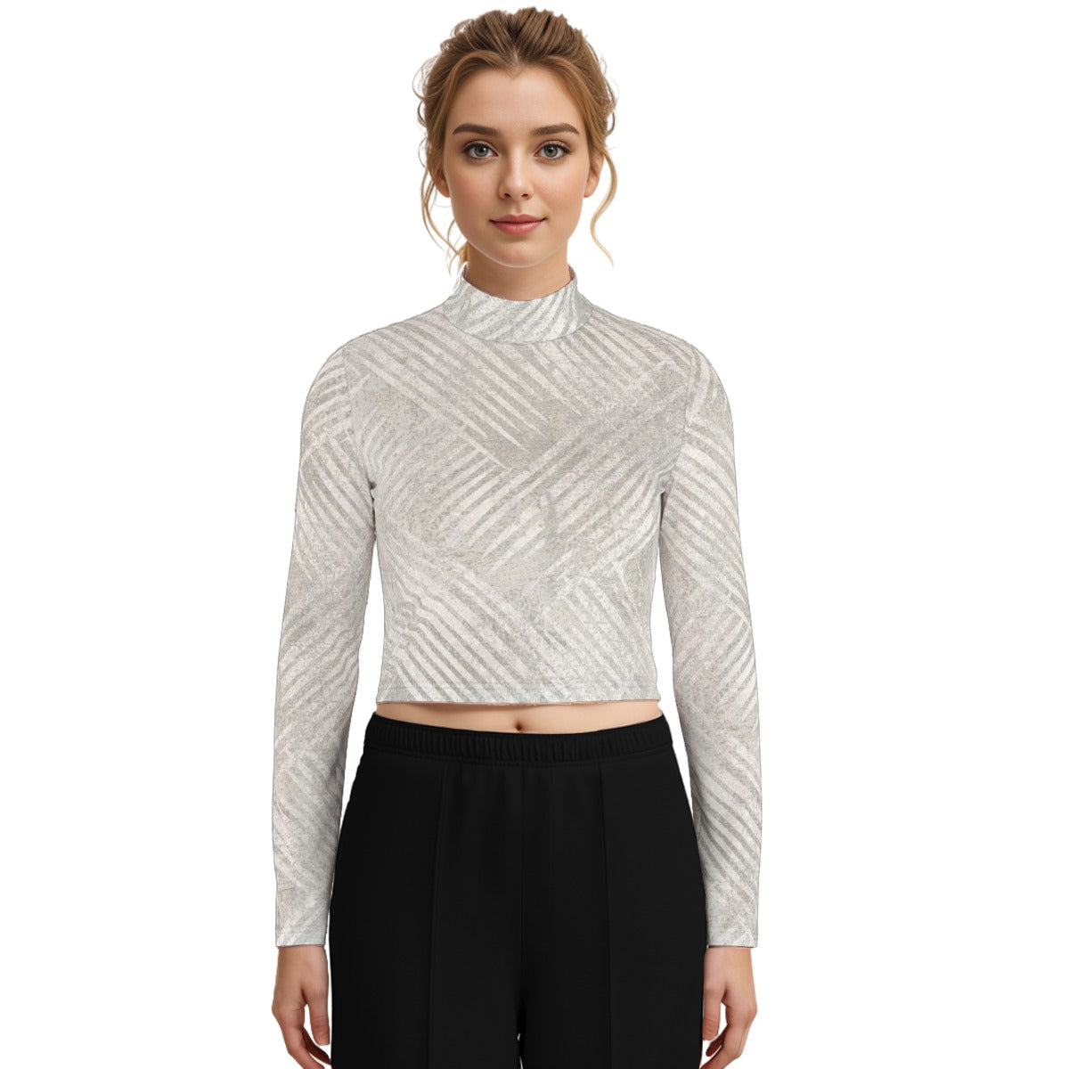 Eco-Friendly All-Over Print Women's Turtleneck T-shirt With Long Sleeve