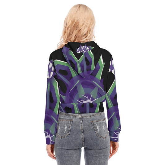 All-Over Print Women's Crop Top Hoodie With Zipper Closure