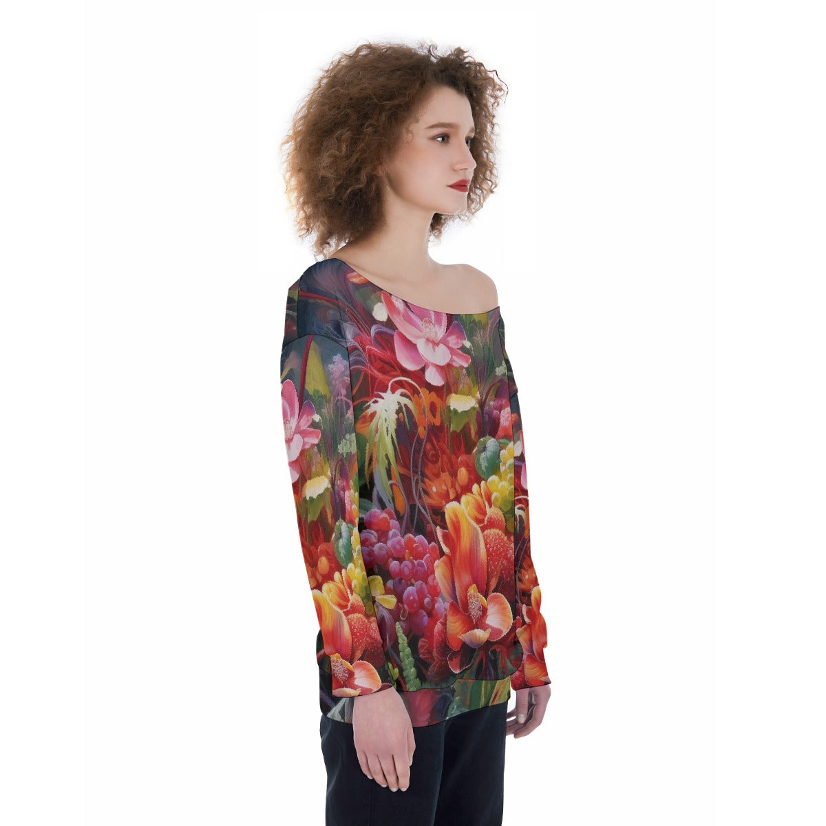All-Over Print Oversized Women's Off-Shoulder Sweatshirt