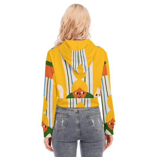 All-Over Print Women's Crop Top Hoodie With Zipper Closure