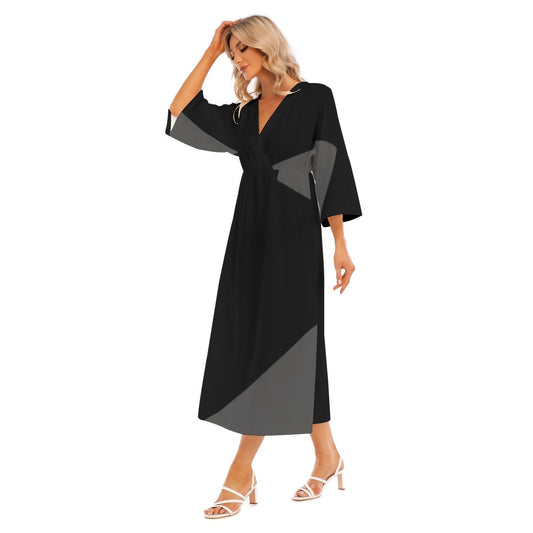 All-Over Print Women's Mid-Sleeve Long Dress