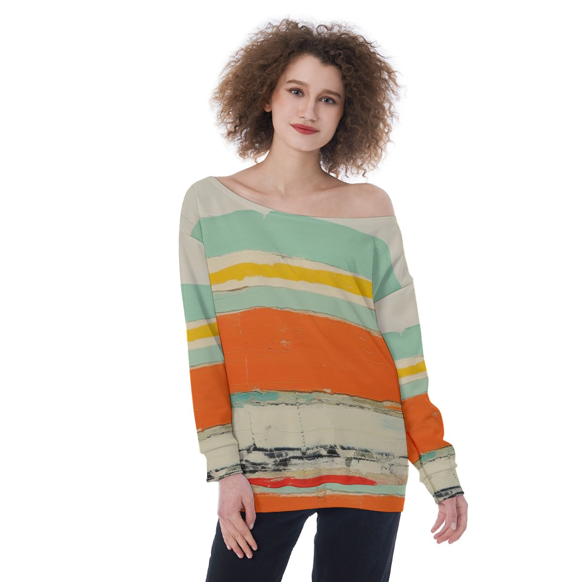 All-Over Print Oversized Women's Off-Shoulder Sweatshirt