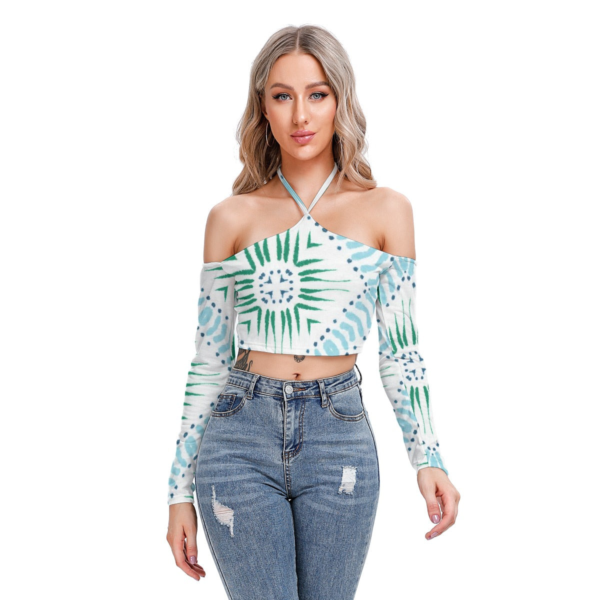 All-Over Print Women's Halter Lace-up Top