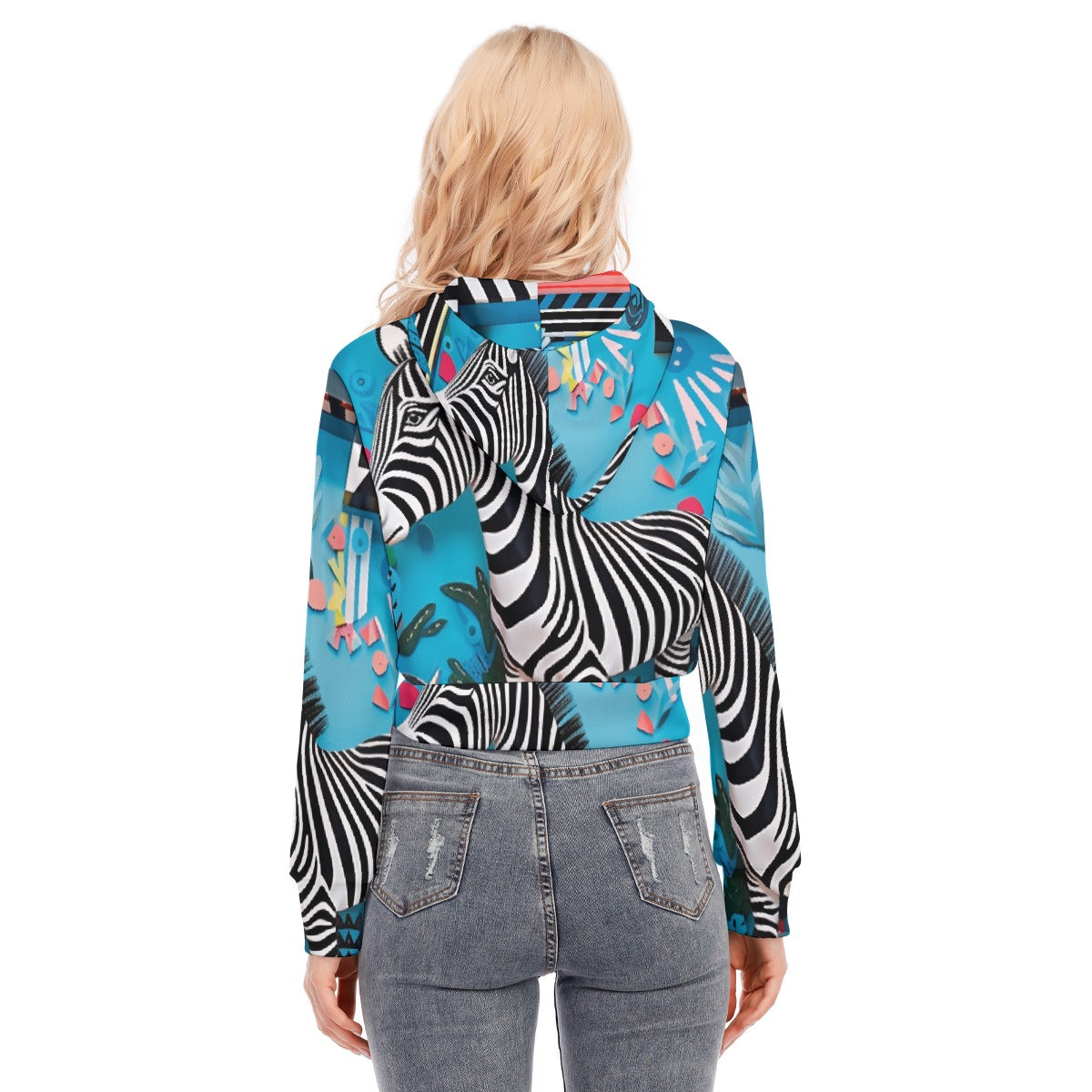 All-Over Print Women's Crop Top Hoodie With Zipper Closure