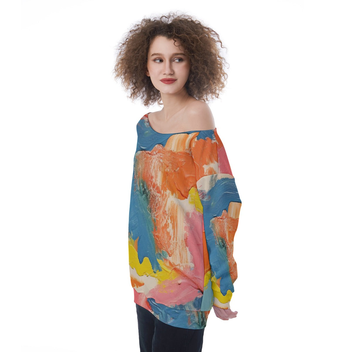 All-Over Print Oversized Women's Off-Shoulder Sweatshirt