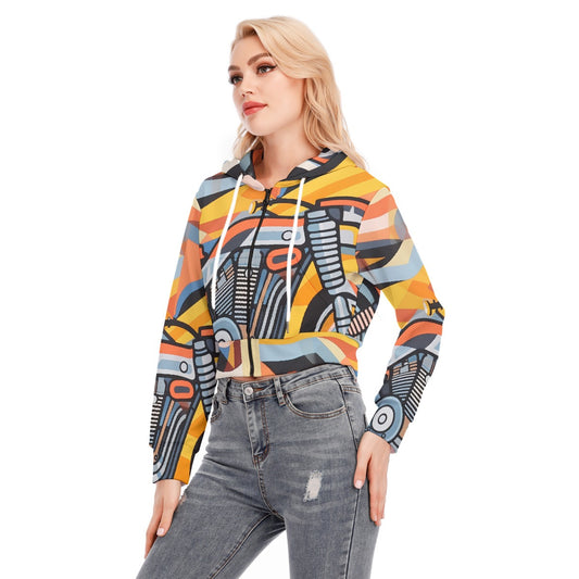 All-Over Print Women's Crop Top Hoodie With Zipper Closure