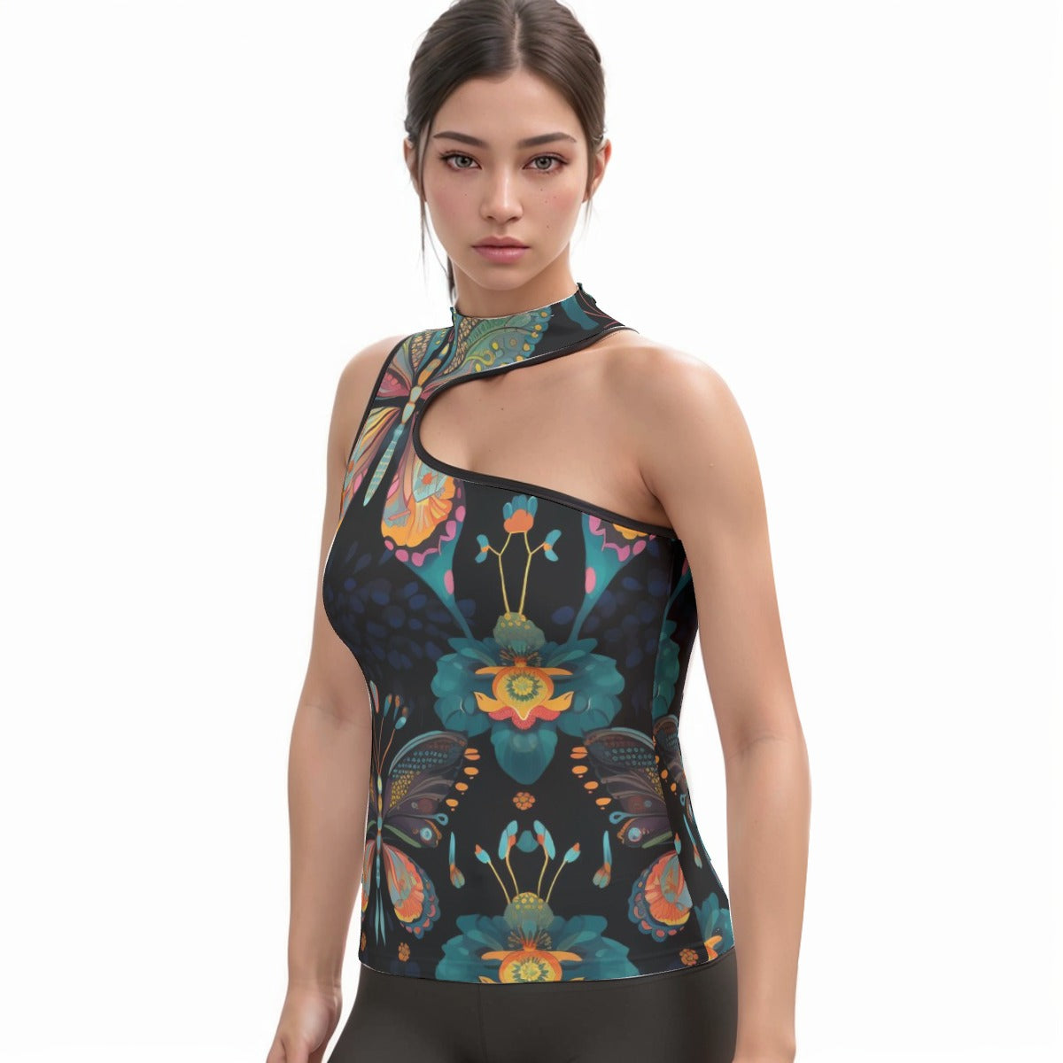 All-Over Print Women's Halter Sleeveless Asymmetrical Tank Top