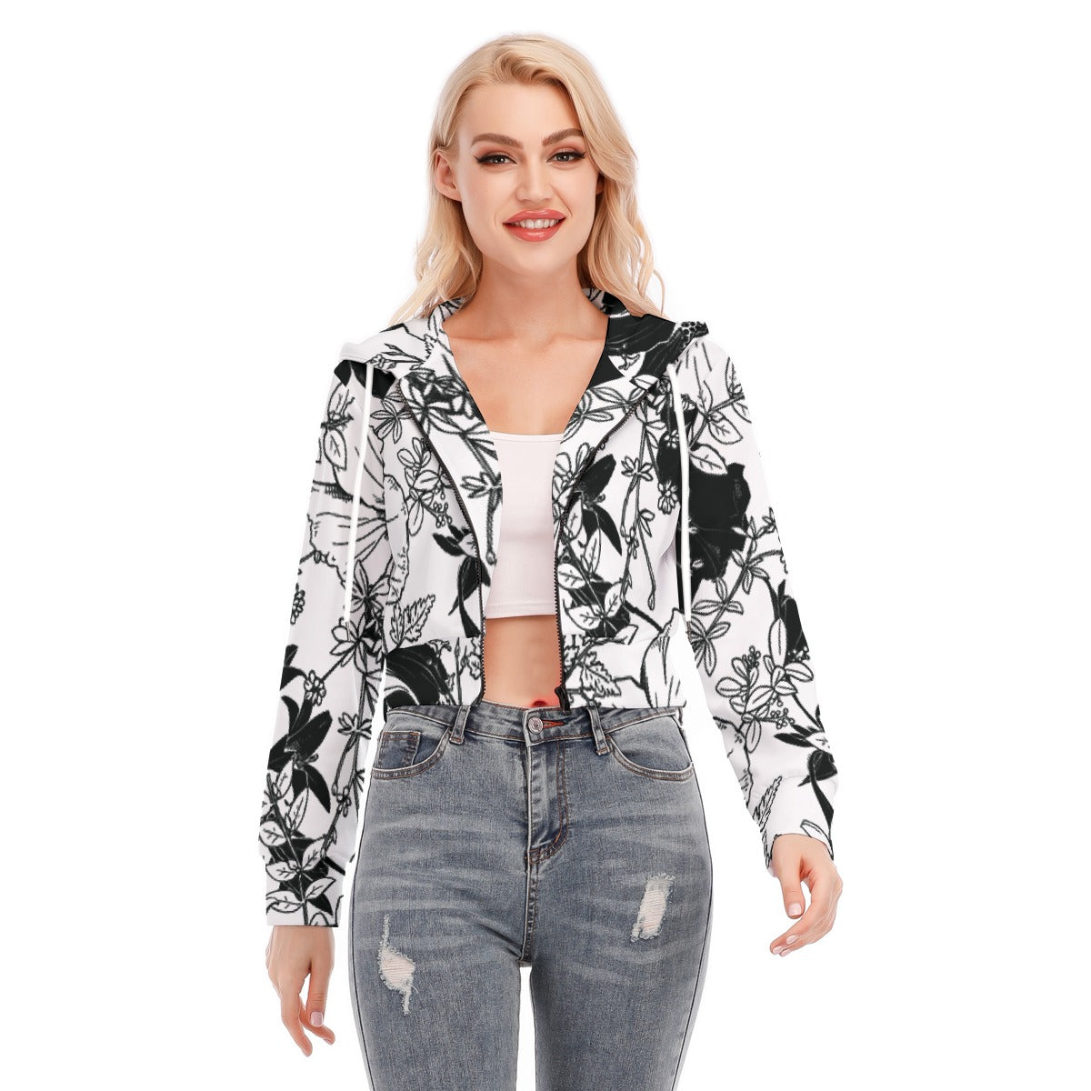 All-Over Print Women's Crop Top Hoodie With Zipper Closure