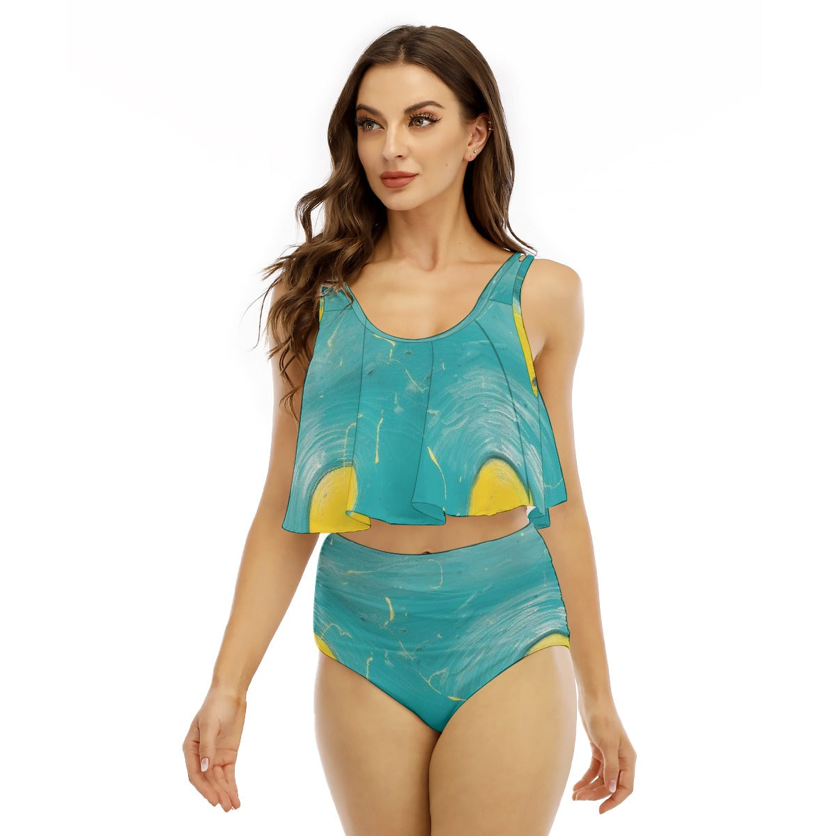 All-Over Print Women's Ruffled Vest Bikini Swimsuit