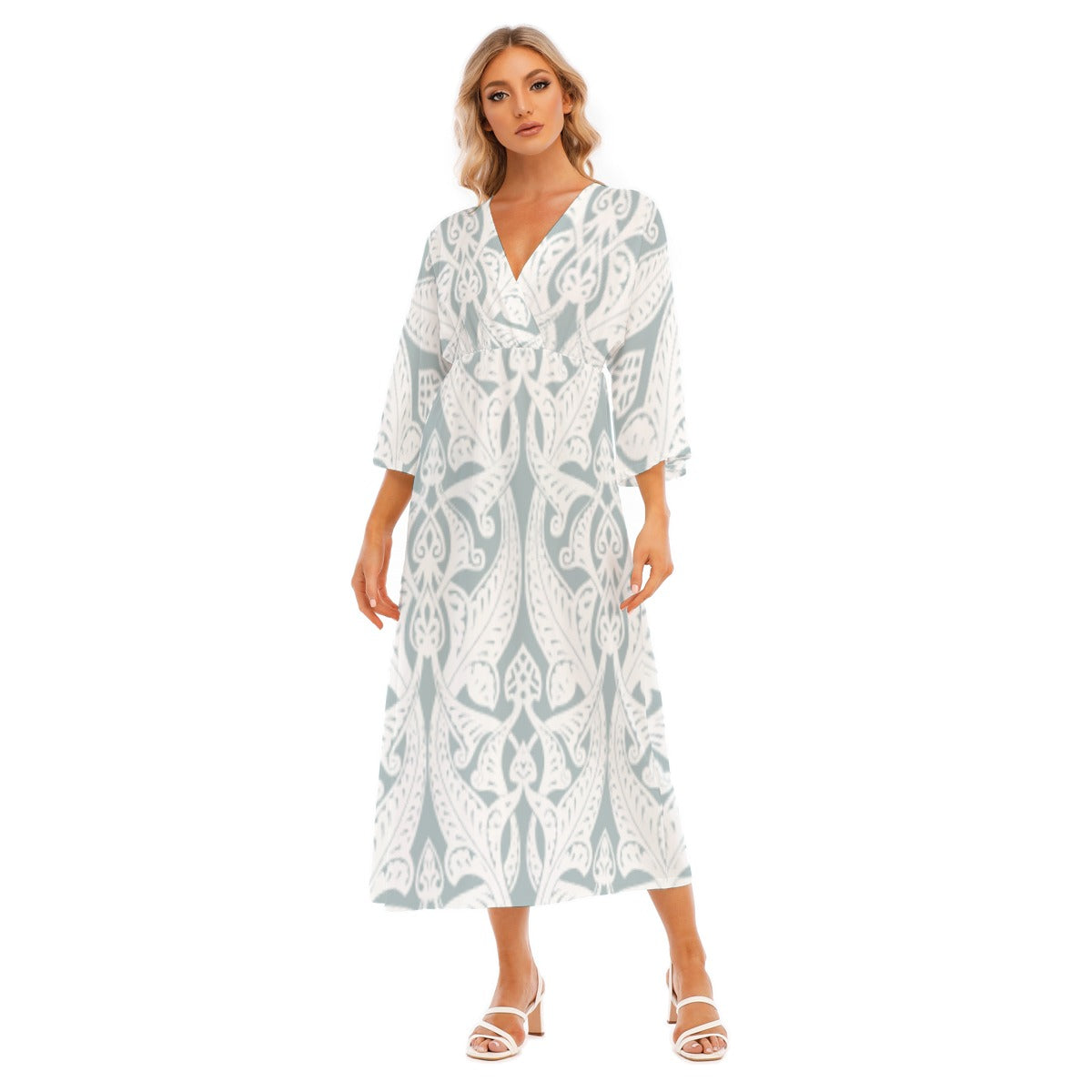 All-Over Print Women's Mid-Sleeve Long Dress
