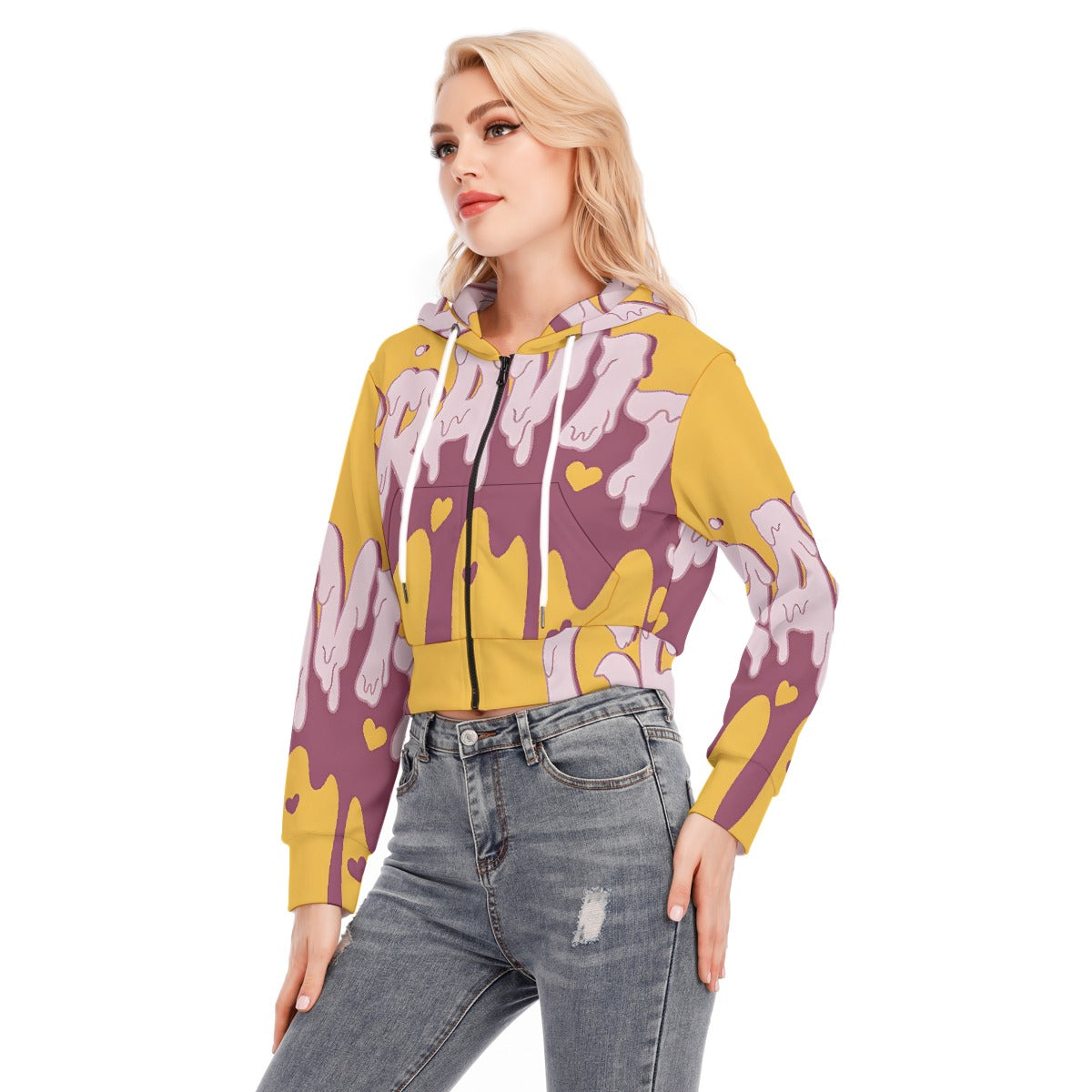 All-Over Print Women's Crop Top Hoodie With Zipper Closure