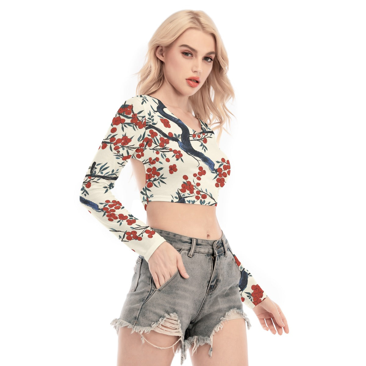 All-Over Print Women's Back Hollow T-shirt With Strap