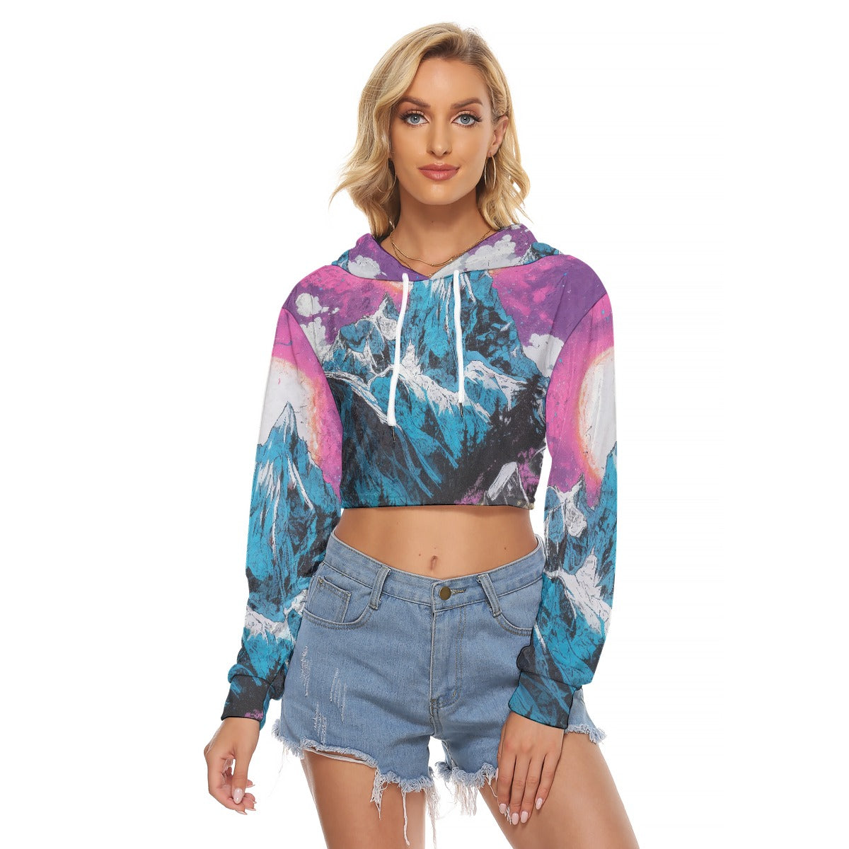All-Over Print Women's Crop Top Hoodie|Velvet