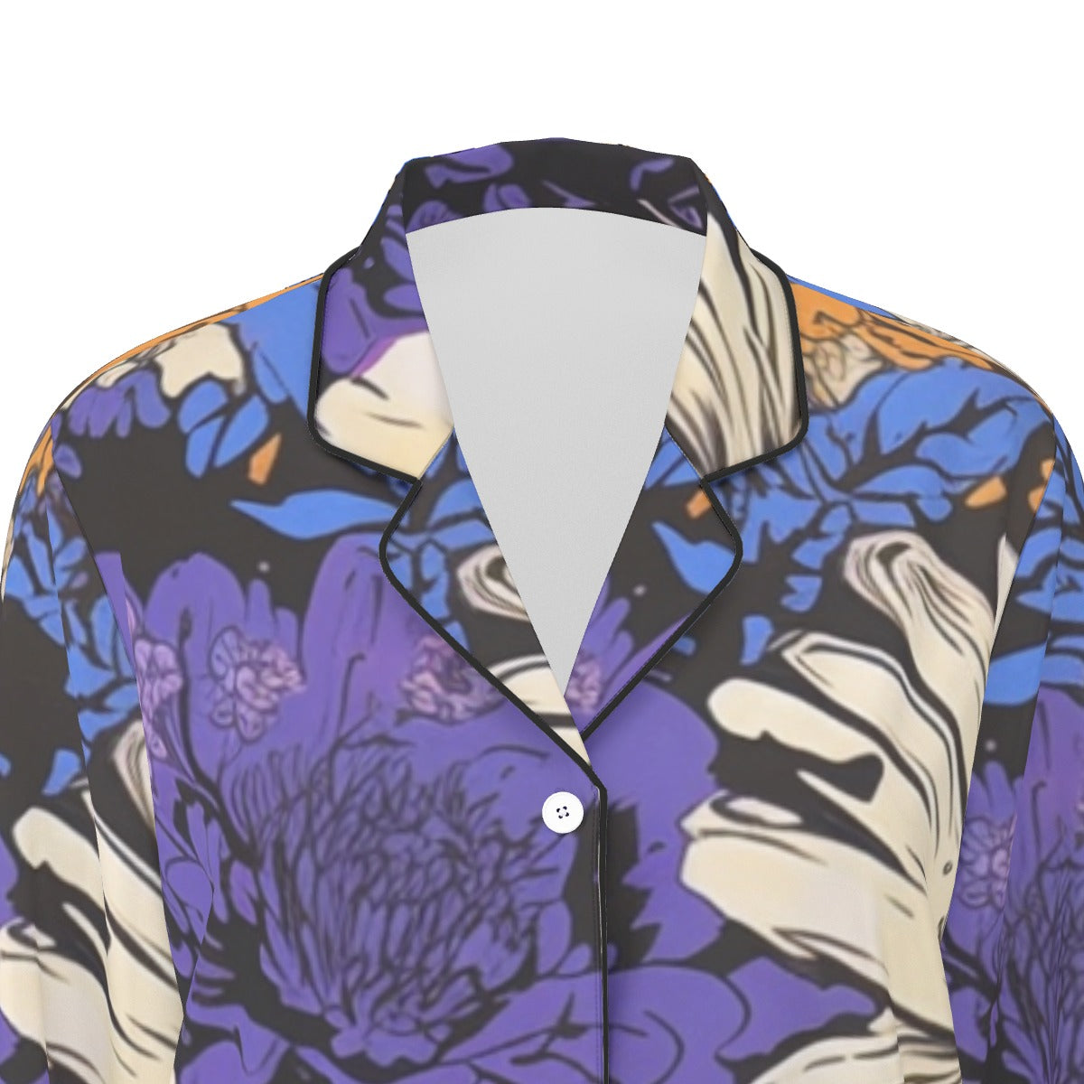 All-Over Print Women's Long Sleeve Pajama Set With Black Contrast Piping