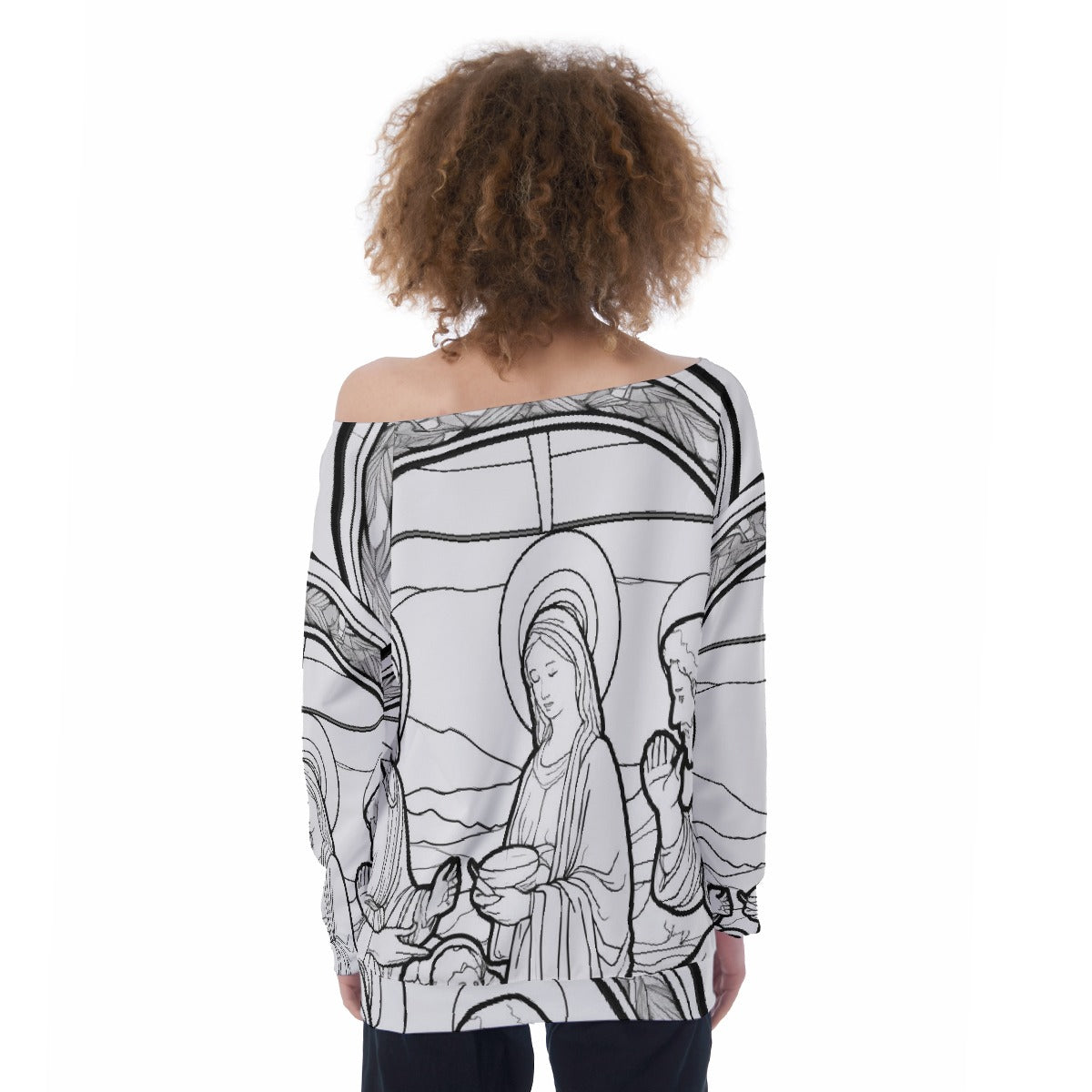 All-Over Print Oversized Women's Off-Shoulder Sweatshirt