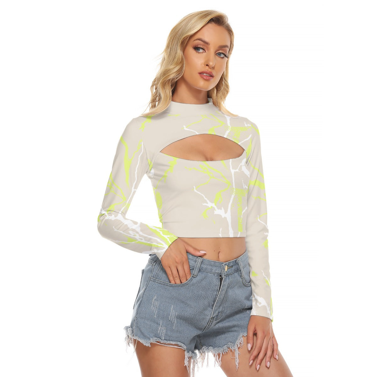 All-Over Print Women's Hollow Chest Keyhole Tight Crop Top