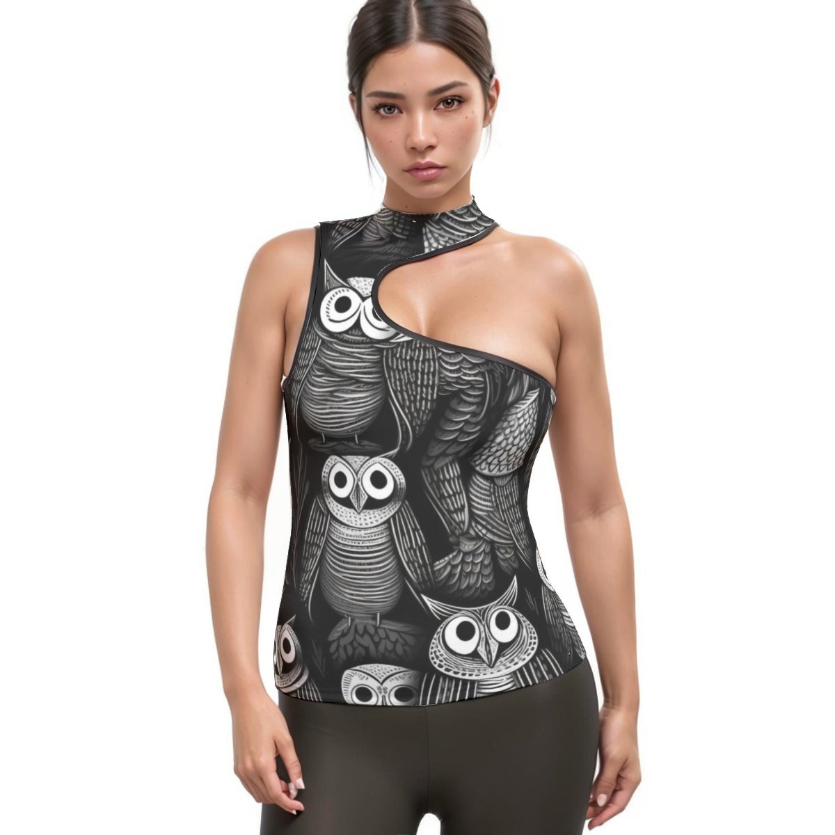 All-Over Print Women's Halter Sleeveless Asymmetrical Tank Top