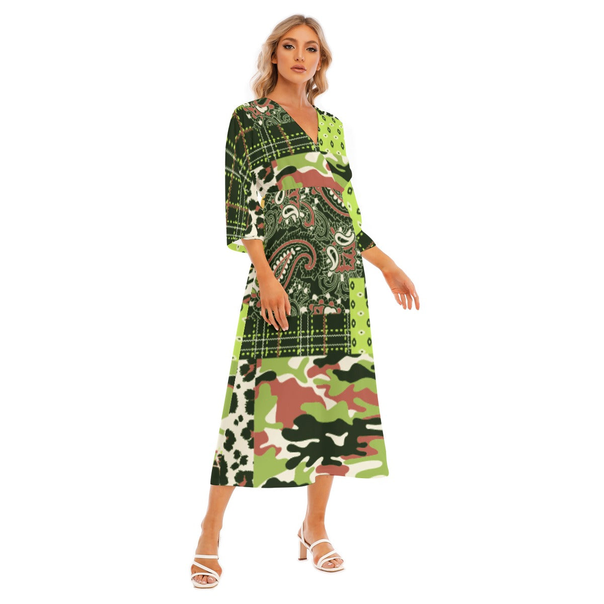 All-Over Print Women's Mid-Sleeve Long Dress