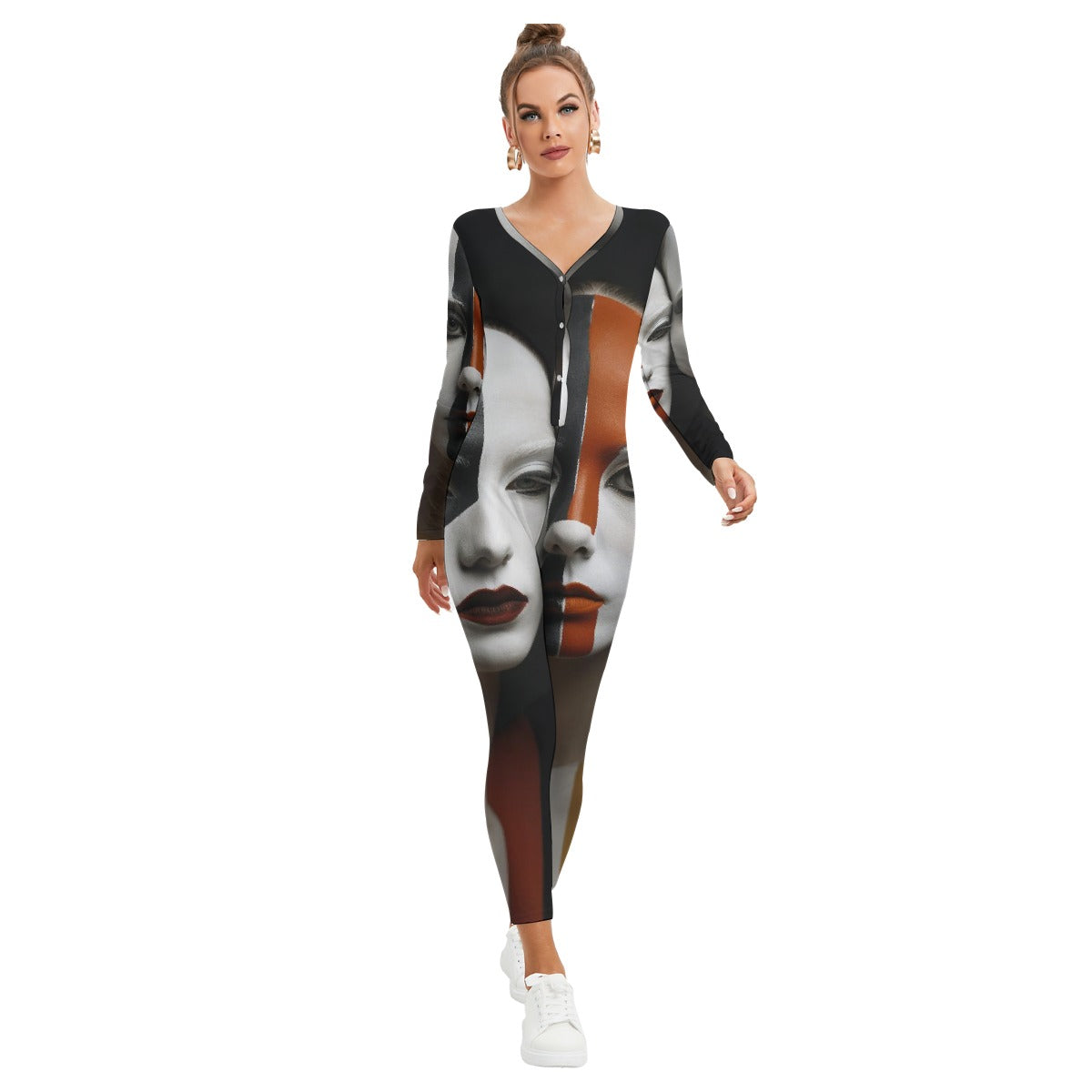 All-Over Print Women's Plunging Neck Jumpsuit