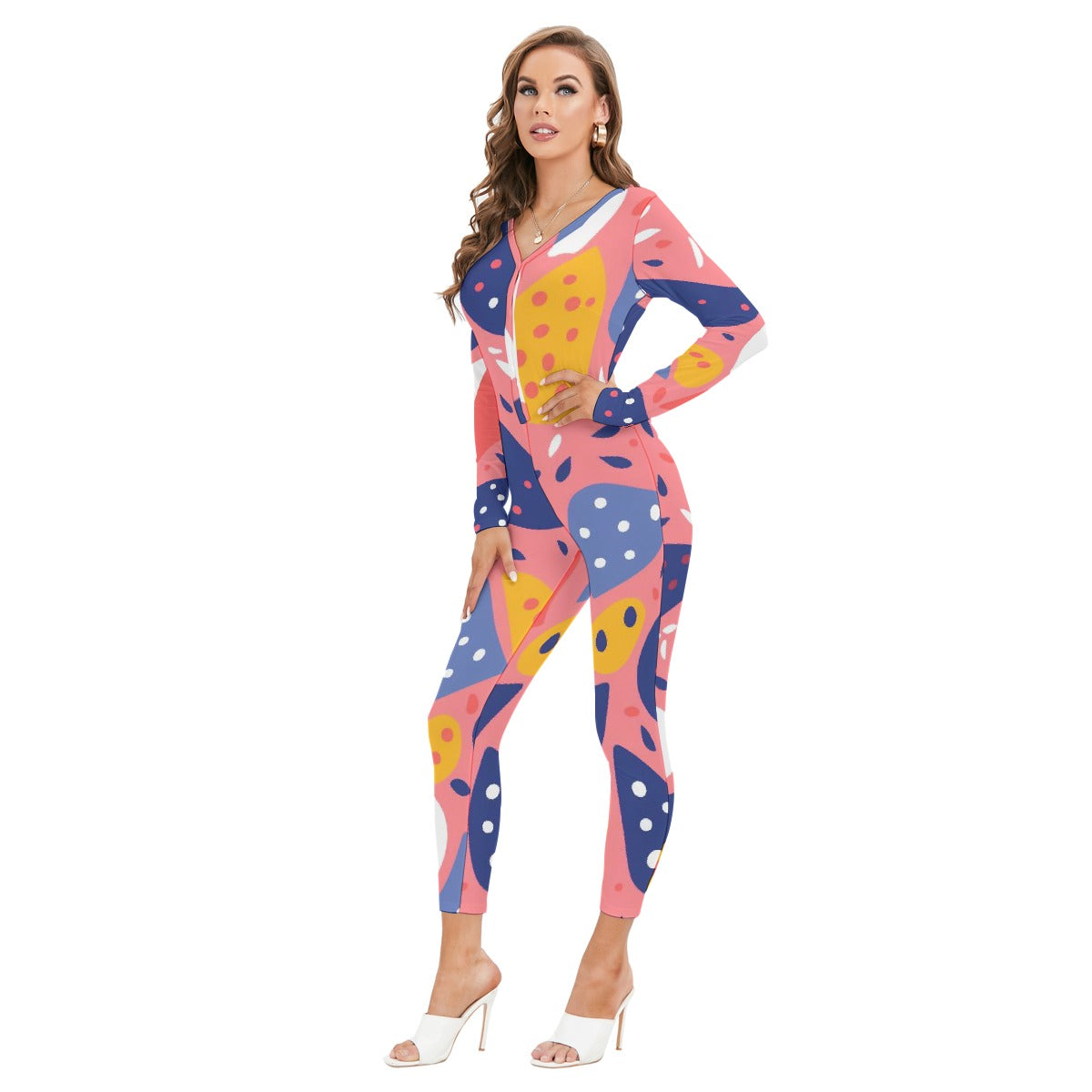 All-Over Print Women's Plunging Neck Jumpsuit
