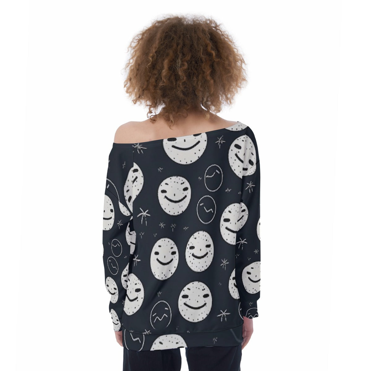 All-Over Print Oversized Women's Off-Shoulder Sweatshirt