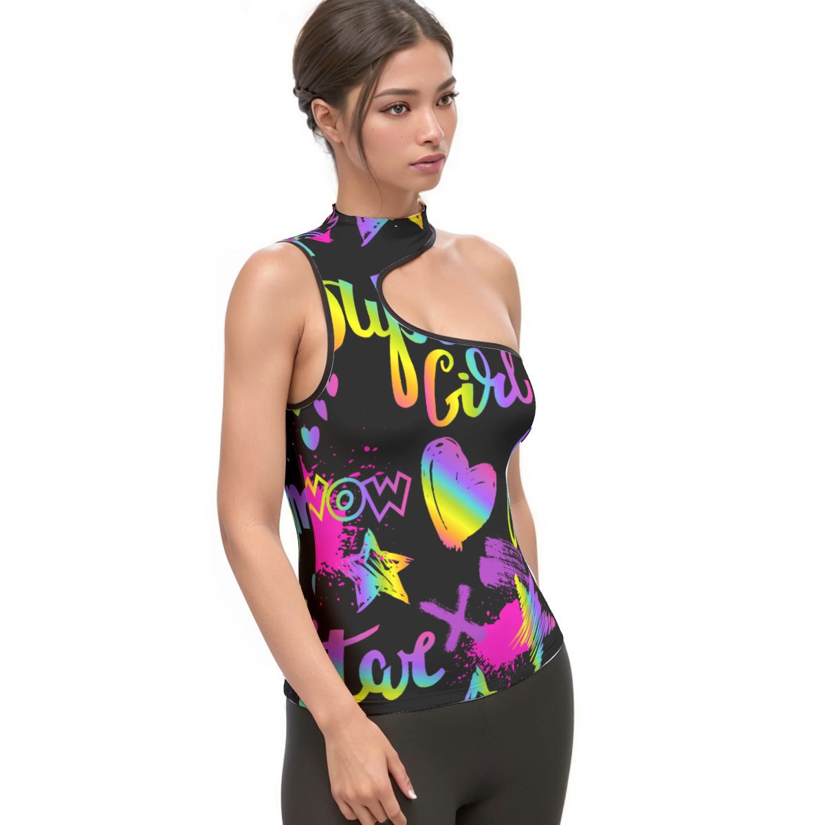All-Over Print Women's Halter Sleeveless Asymmetrical Tank Top