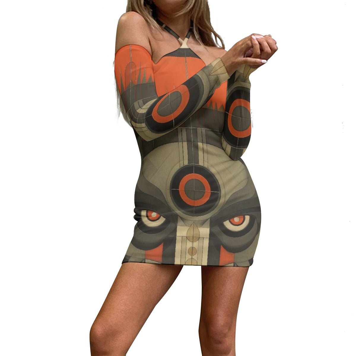 All-Over Print Women's Halter Lace-up Dress