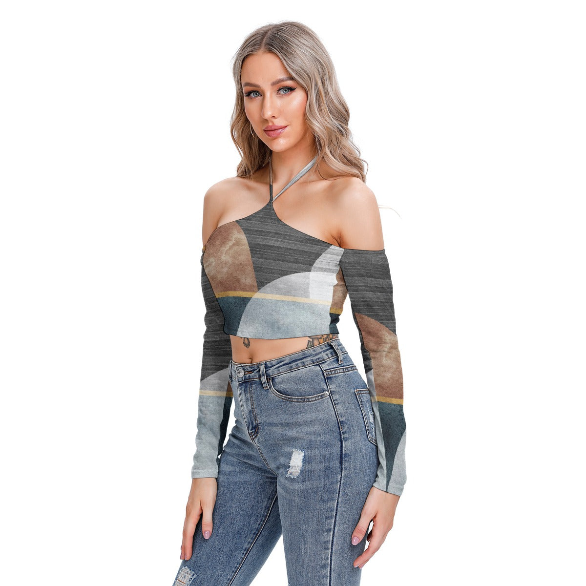 All-Over Print Women's Halter Lace-up Top