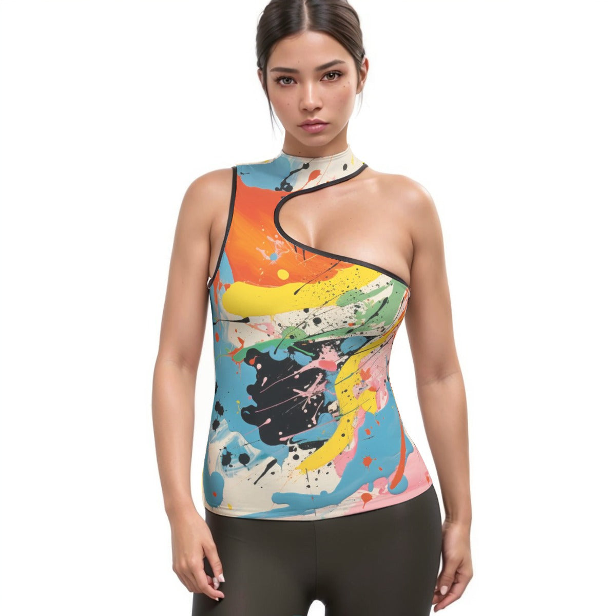 All-Over Print Women's Halter Sleeveless Asymmetrical Tank Top