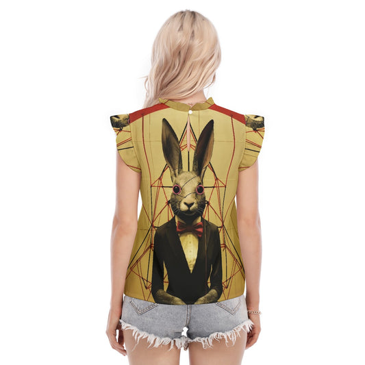 All-Over Print Women's Blouse With Ruffle Collar And Sleeve