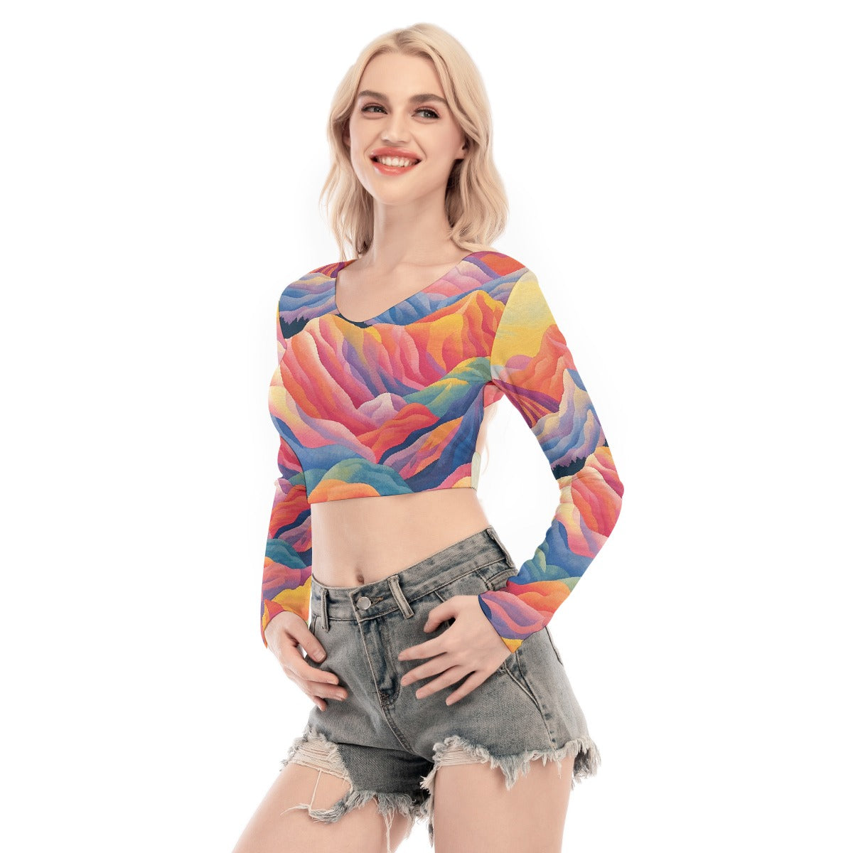 All-Over Print Women's Back Hollow T-shirt With Strap
