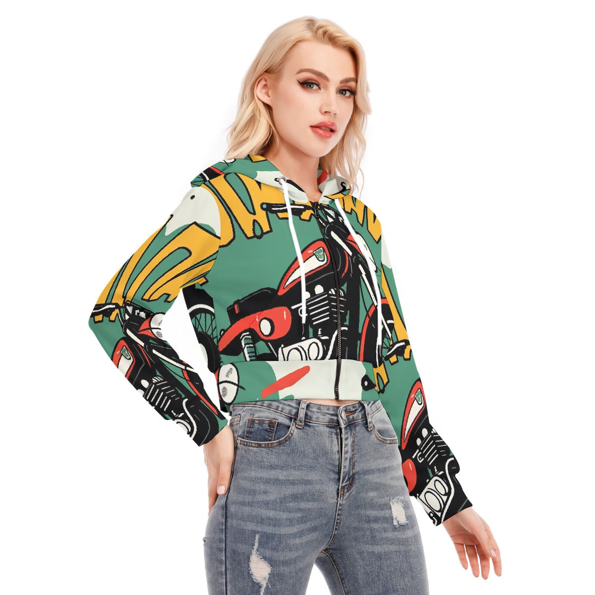 All-Over Print Women's Crop Top Hoodie With Zipper Closure