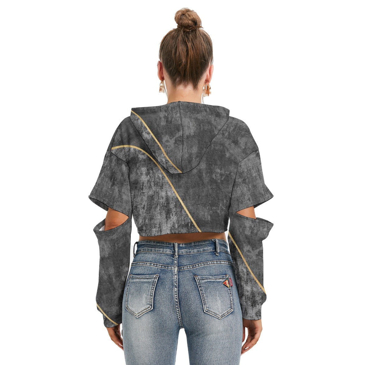 All-Over Print Women's Heavy Fleece Hoodie With Hollow Out Sleeve