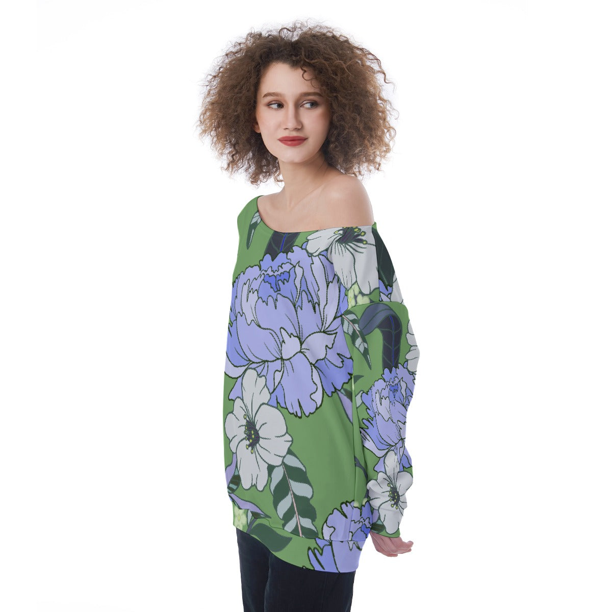 All-Over Print Oversized Women's Off-Shoulder Sweatshirt